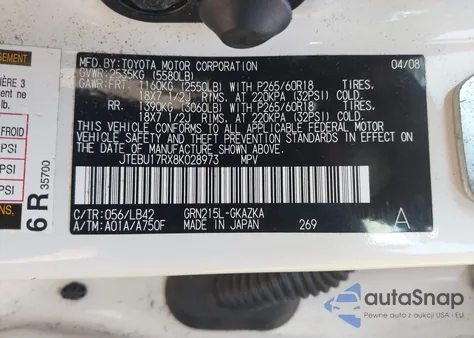 2008 Toyota 4Runner Limited V6 from USA, damaged, VIN JTEBU17RX8K028973